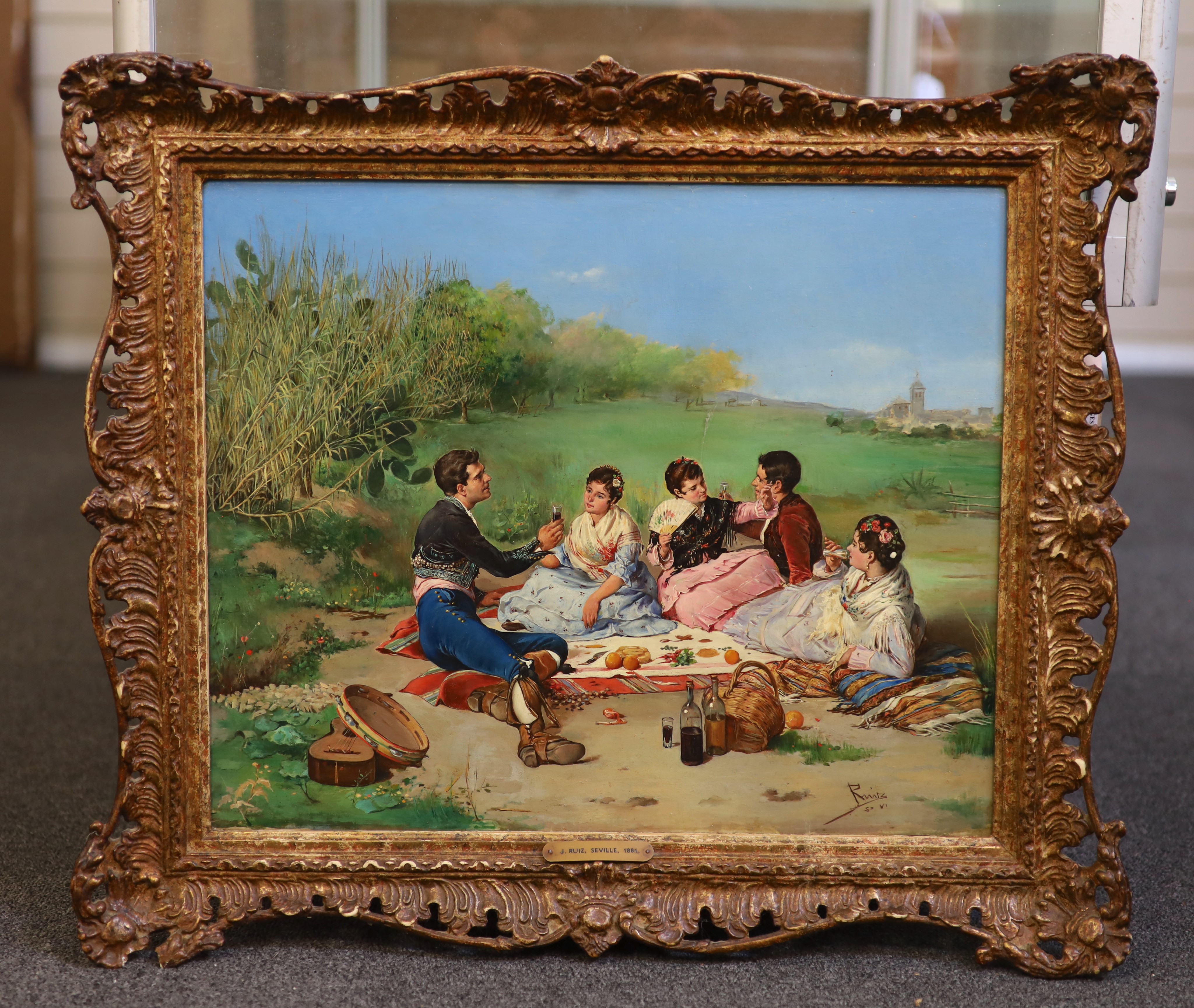 J. Ruiz (19th C. Spanish) 'A Spanish Picnic' 14.5 x 17.75in.